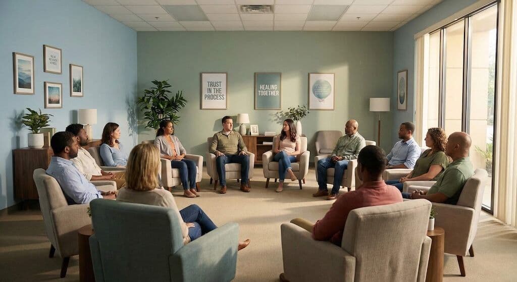 Group therapy session in Intensive Outpatient Program (IOP) for addiction treatment Long Island | Integrity Treatment Partners