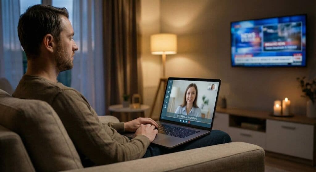 Virtual telehealth therapy session for online outpatient treatment and addiction care Long Island | Integrity Treatment Partners