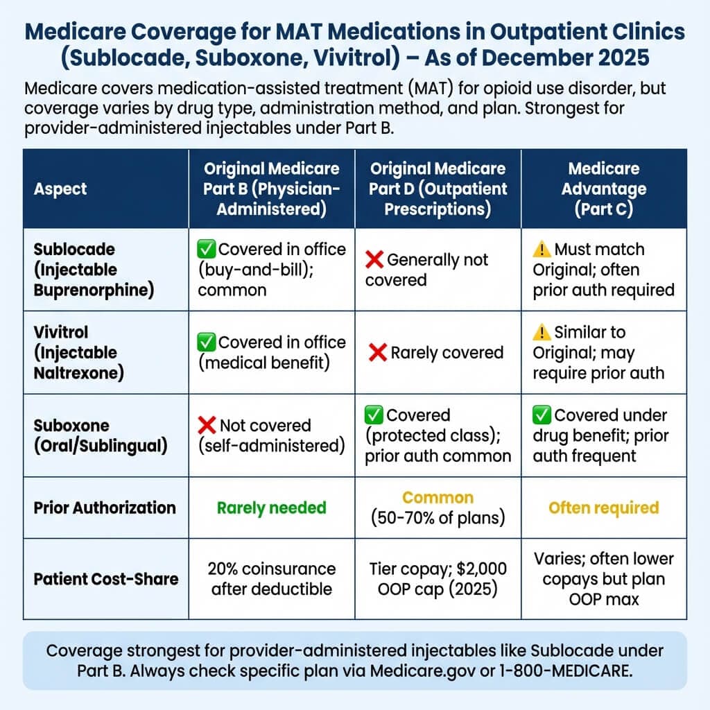 2025 Medicare coverage chart for MAT medications Suboxone Sublocade Vivitrol in outpatient rehab | Integrity Treatment Partners