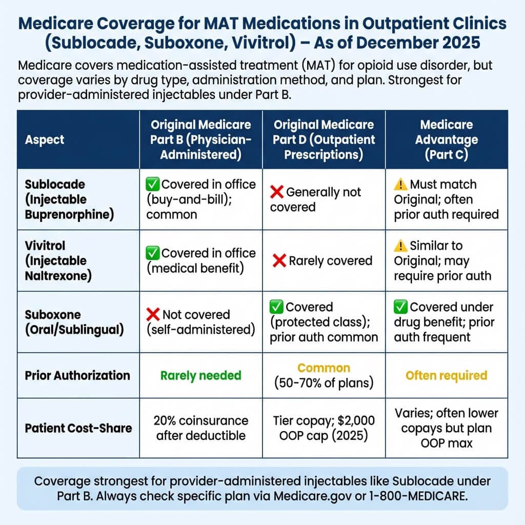 2025 Medicare coverage chart for MAT medications Suboxone Sublocade Vivitrol in outpatient rehab | Integrity Treatment Partners